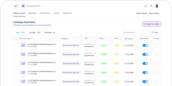 Gestion du catalogue vendeur Yoonema