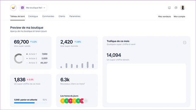 Dashboard vendeur Yoonema