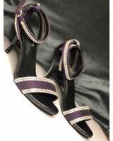 Black and Purple Woven Pagne and Leather Heels with Strass - Christina Diaw