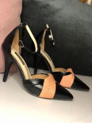 Woven loincloth and leather heels in Salmon Black - Christina Diaw