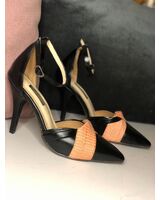 Woven loincloth and leather heels in Salmon Black - Christina Diaw