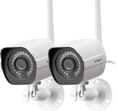 Caméra de sécurité extérieure Zmodo sans fil (2 packs), système de caméra de sécurité domestique Full HD 1080p, fonctionne avec Alexa et Google Assistant, Argent (ZM-W0002-2)