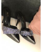 Chaussures à talons en Pagne Tissé et cuir  Gris Bleu Noir - Christina Diaw