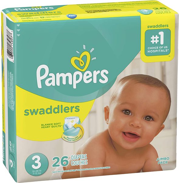 Couches pour bébé Pampers Swaddlers, Taille 3, 26 unités