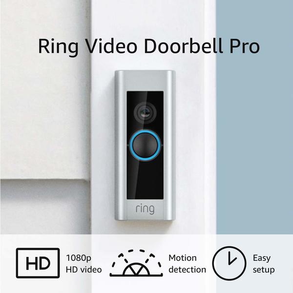 Ring Video Doorbell Pro raccordée, caméra de surveillance vidéo HD 1080p, système audio bidirectionnel, Wi-Fi et détection de mouvements|