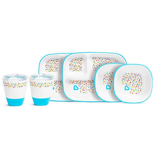 Munchkin Splash Lot de 6 assiettes, bols et tasses divisés pour tout-petits, Blue Sprinkles