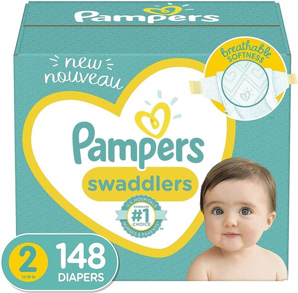 Pampers Couches Bébé Swaddlers - Taille 2 (1 boîte - 148 pièces)