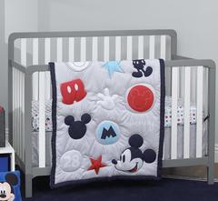Disney Amazing Mickey Mouse 3 Piece Literie pour lit de bébé, Gris, Marine, Rouge, Bleu