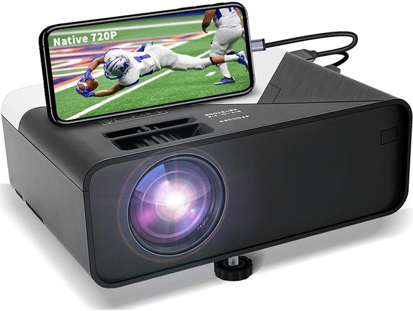 GRC Mini Projector, Full HD 1080 Supported Native 720P Projector Movie Projector, with Built-in HiFi Sound Speaker, Compatible with TV Stick HDMI USB AV DVD for Multimedia Home Theater/ Outdoor Movie
